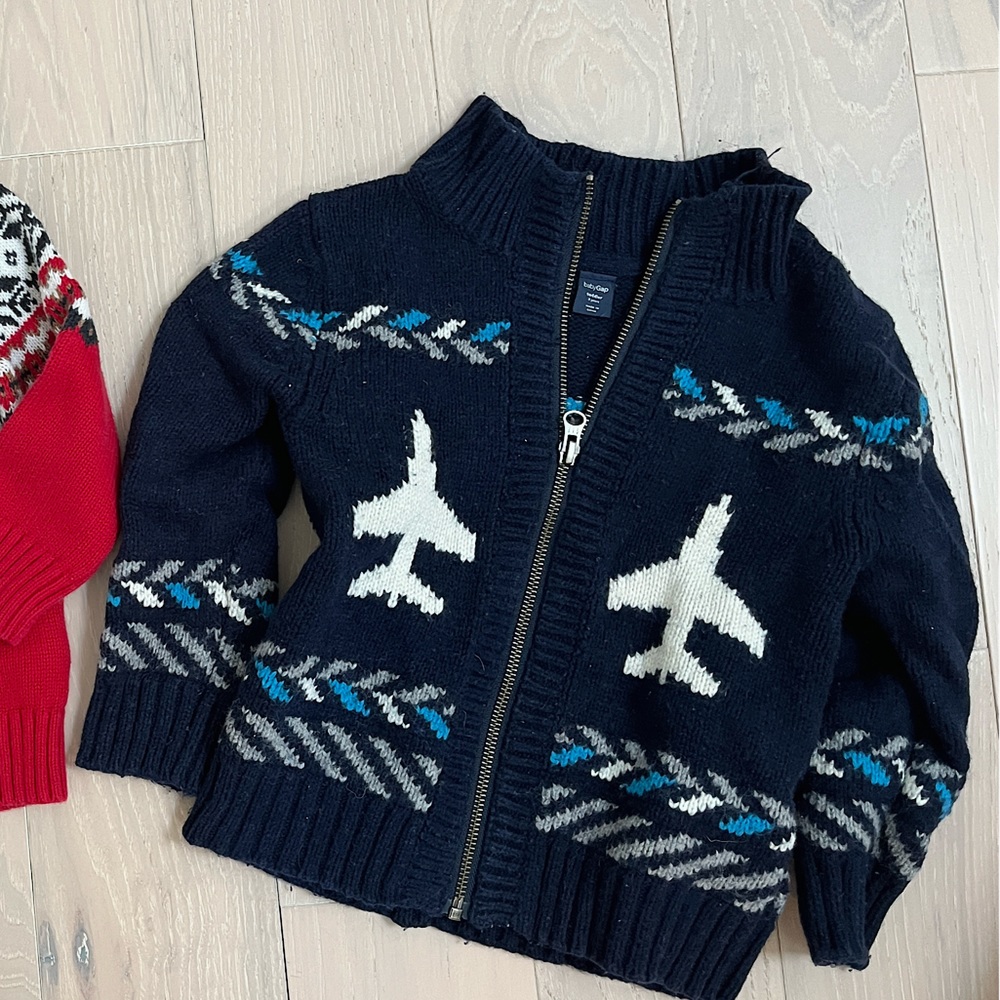 Gap zip up airplane sweater navy